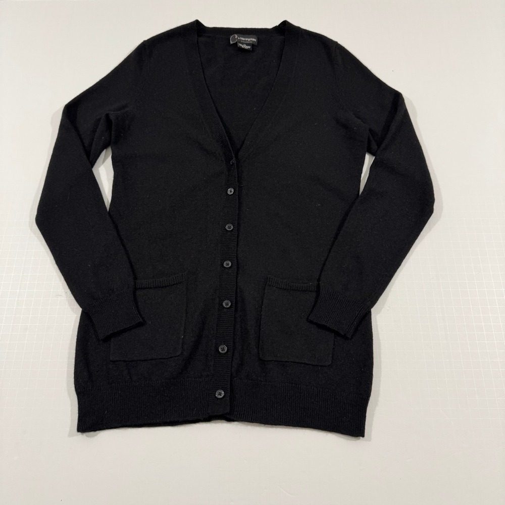 C by Bloomingdale's Cardigan Women XS Black 100% Cashmere V-Neck Button Front